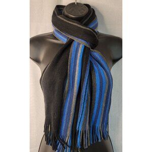 Apt. 9 Unisex Fringed Scarf Black Blue Stripes 12x64